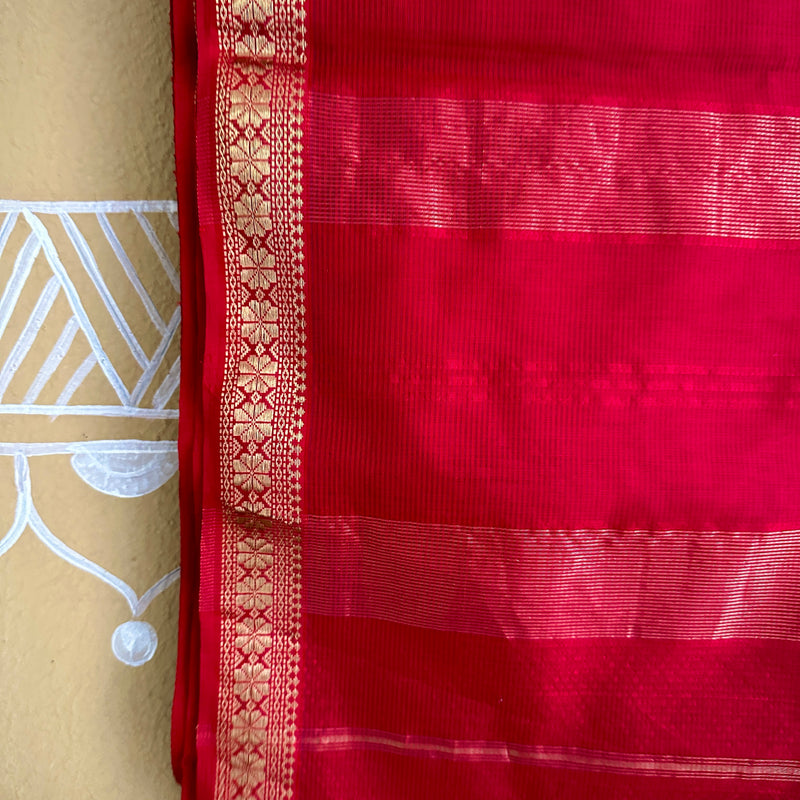 Maheshwari Kumkum Red Garbha Reshami Silk Sarees
