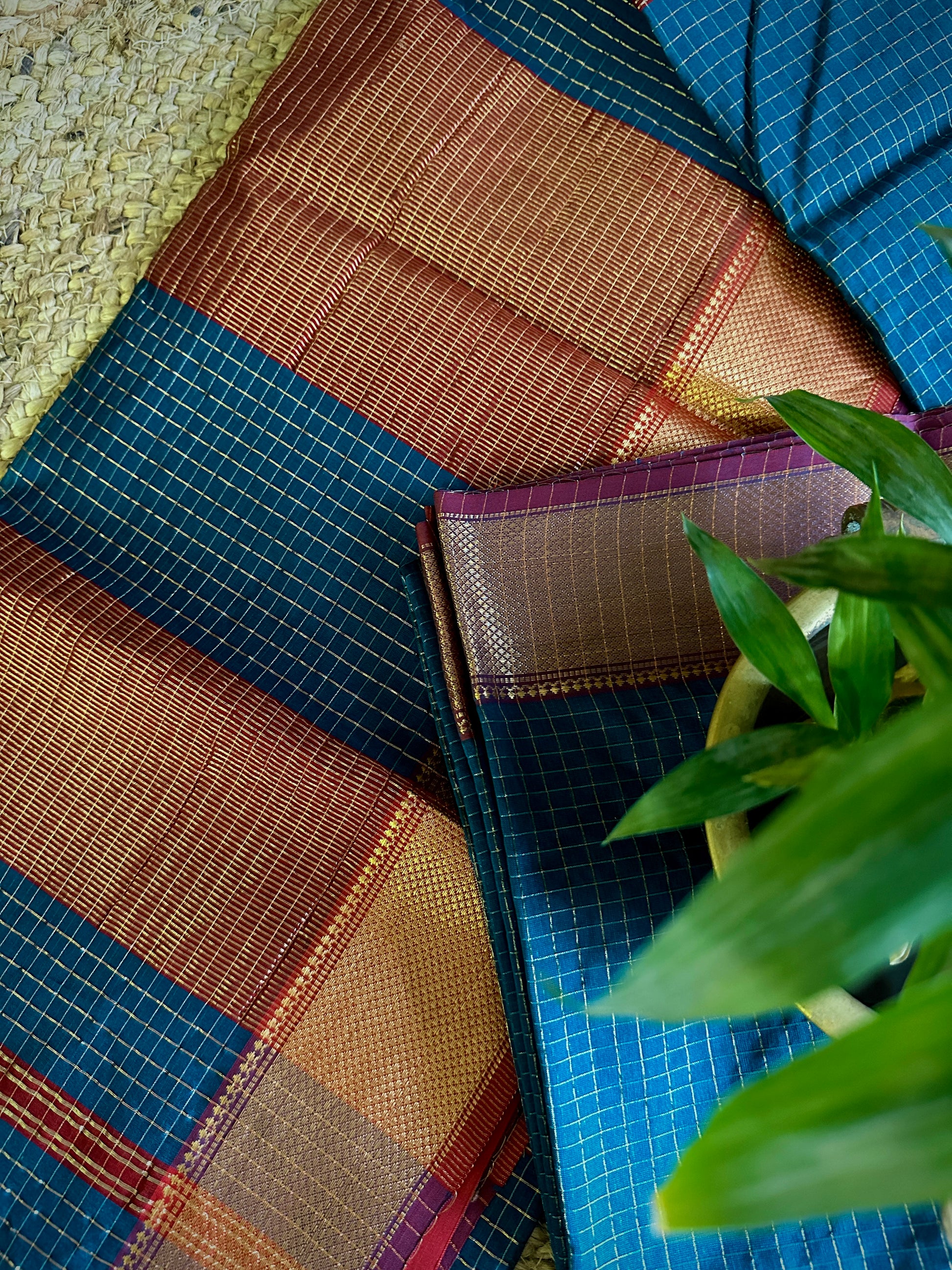 Maheshwari German Blue Zari Checkered Sarees
