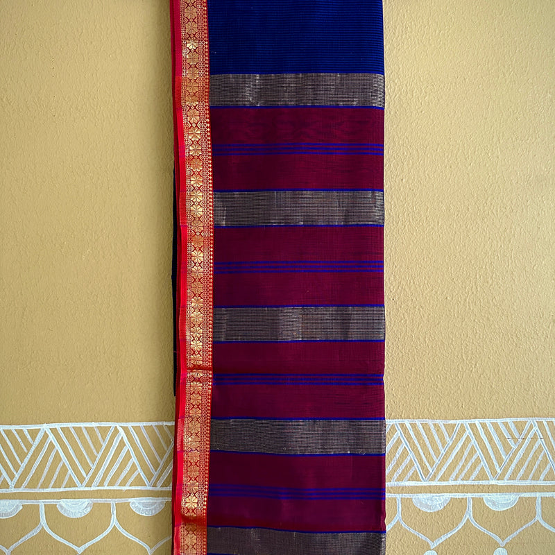 Maheshwari Blue Red Garbha Reshami Silk Saree GS01