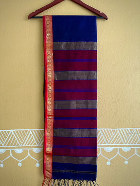 Maheshwari Blue Red Garbha Reshami Silk Saree GS01