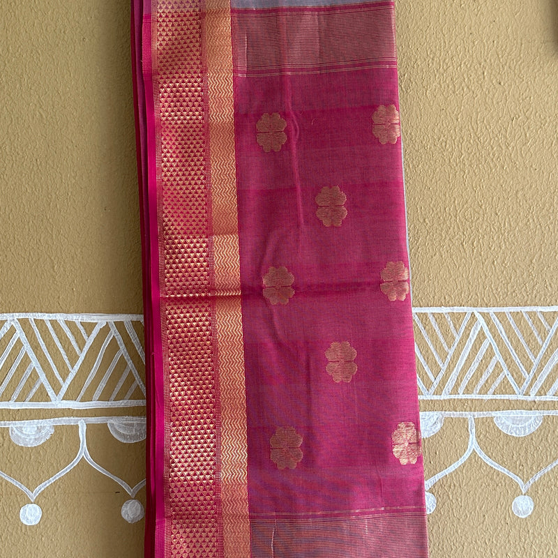 Grey Pink Flower Motifs ~ Maheshwari Saree