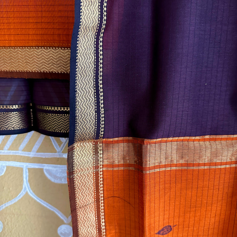 Maheshwari Orange & Black Motifs Top Dupatta Sets