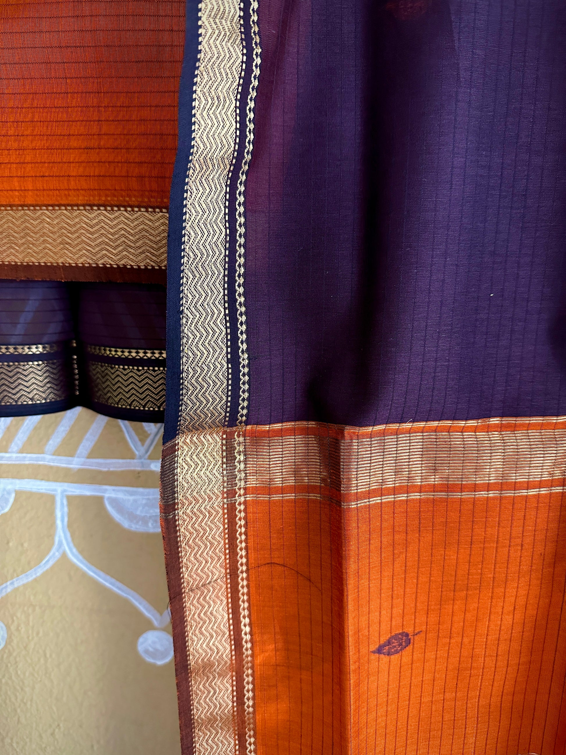 Maheshwari Orange & Black Motifs Top Dupatta Sets