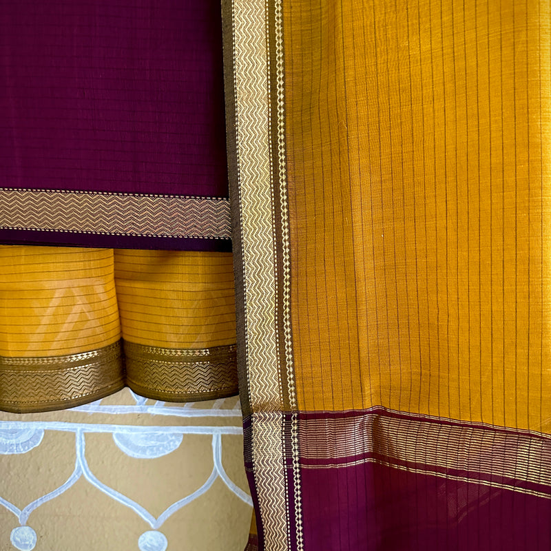 Maheshwari Mustard & Wine Motifs Top Dupatta Sets