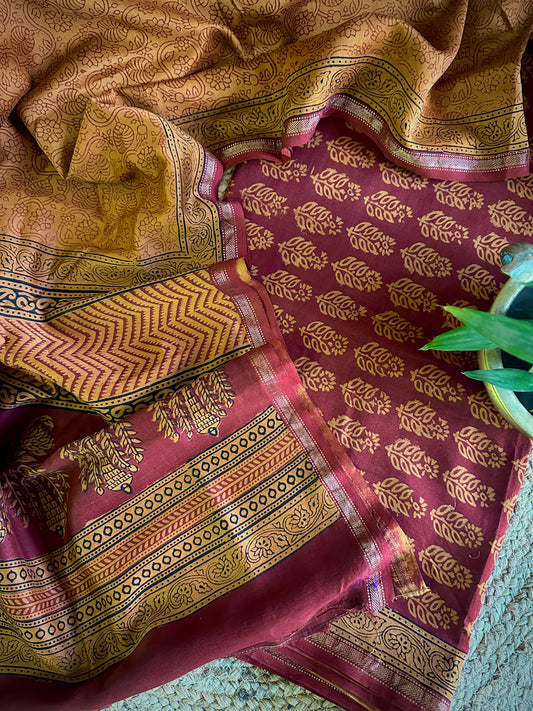 Maheshwari Red Mustard Bagh Print Suit
