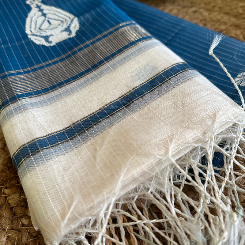 Maheshwari German Blue - White Motifs Top Dupatta Sets