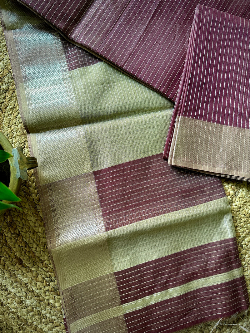 Maheshwari Wine ~ Silver Zari Checkered Silk Saree