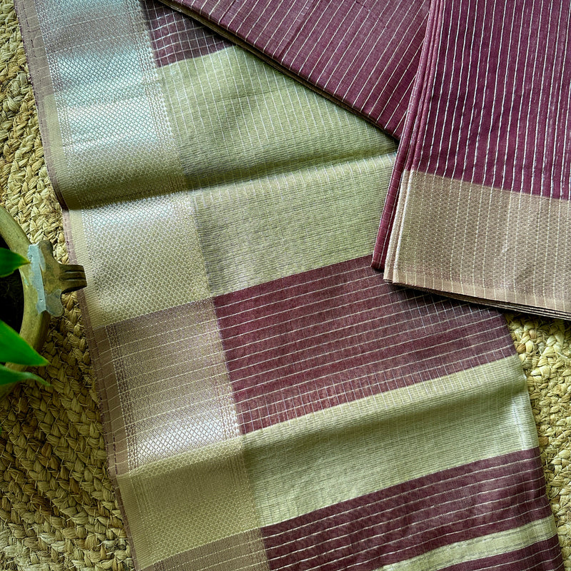 Maheshwari Wine ~ Silver Zari Checkered Silk Saree