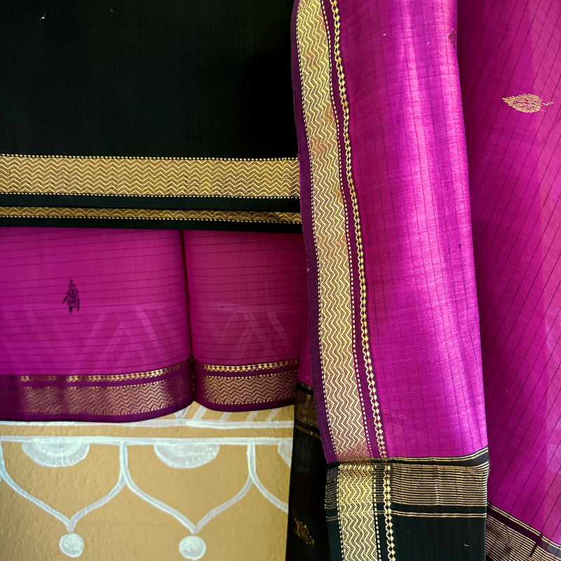 Maheshwari Magenta Black  Motifs Top Dupatta Sets