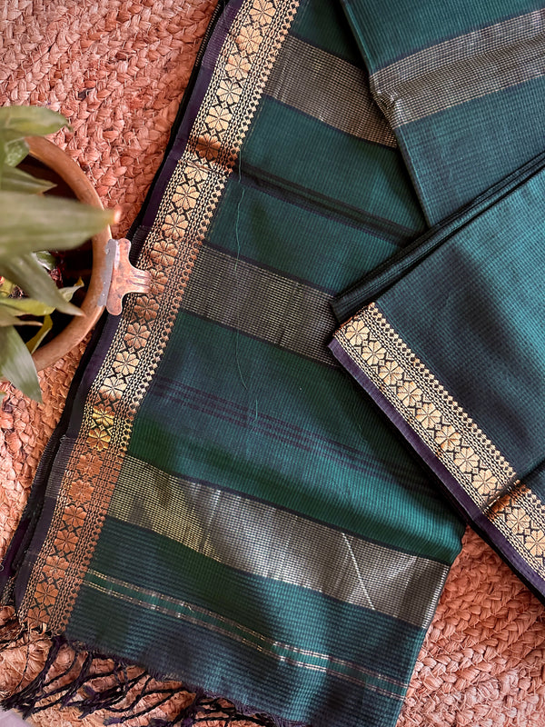 Maheshwari Green Garbha Reshami Silk Sarees