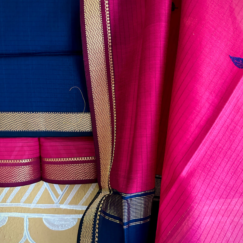 Maheshwari Blue & Rani Motifs Top Dupatta Sets