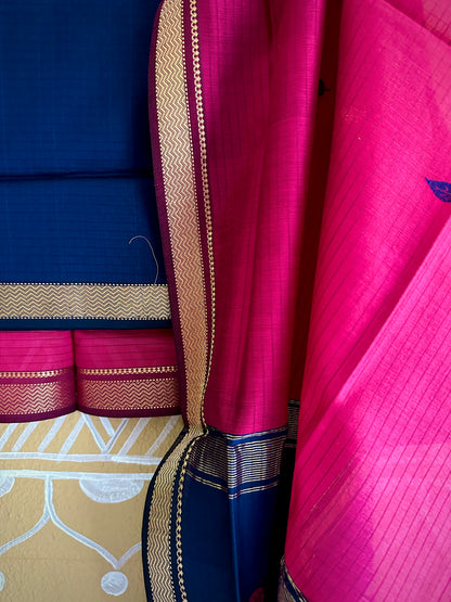 Maheshwari Blue & Rani Motifs Top Dupatta Sets
