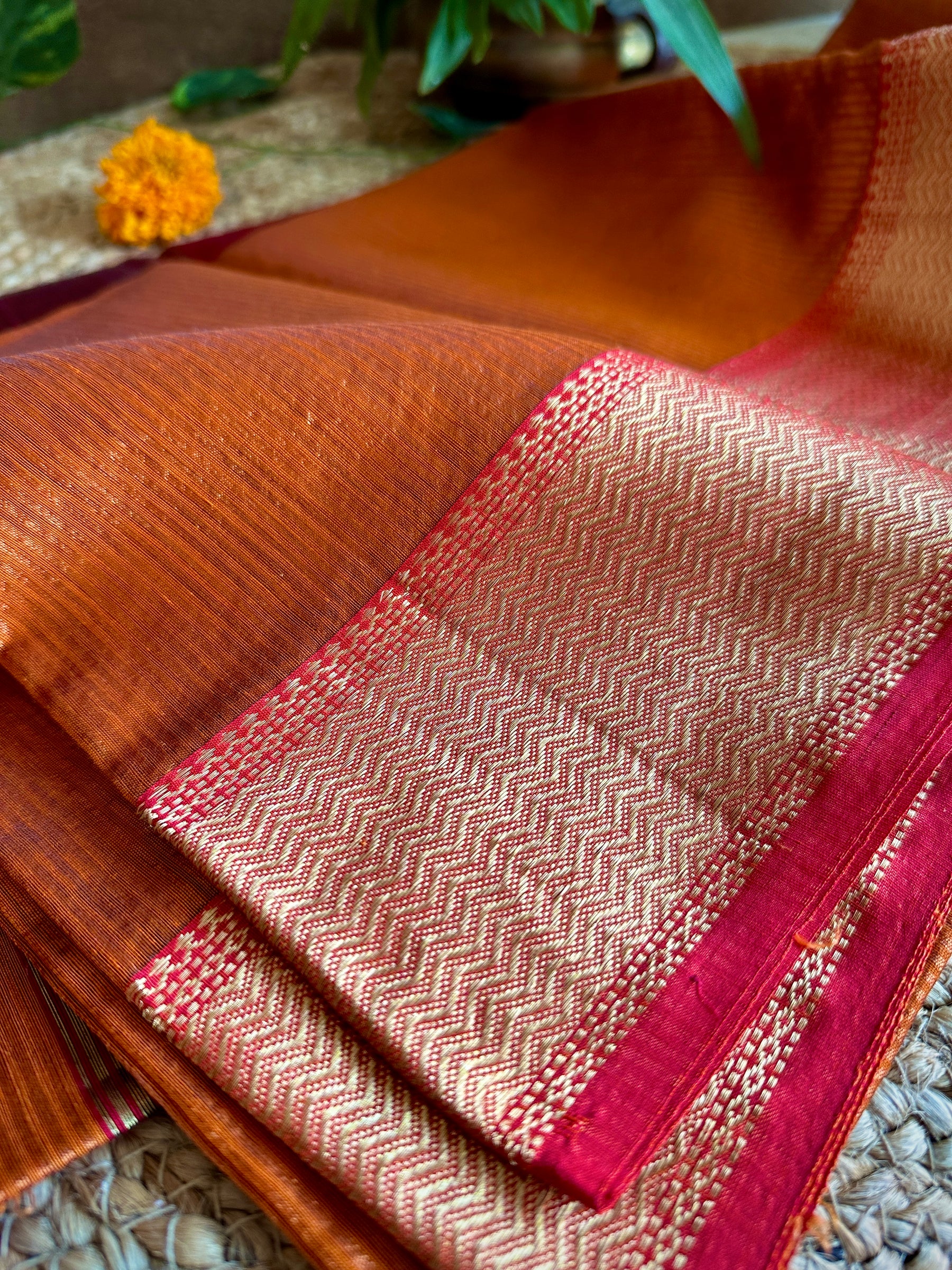 Maheshwari 75 Silk Rust Orange Saree