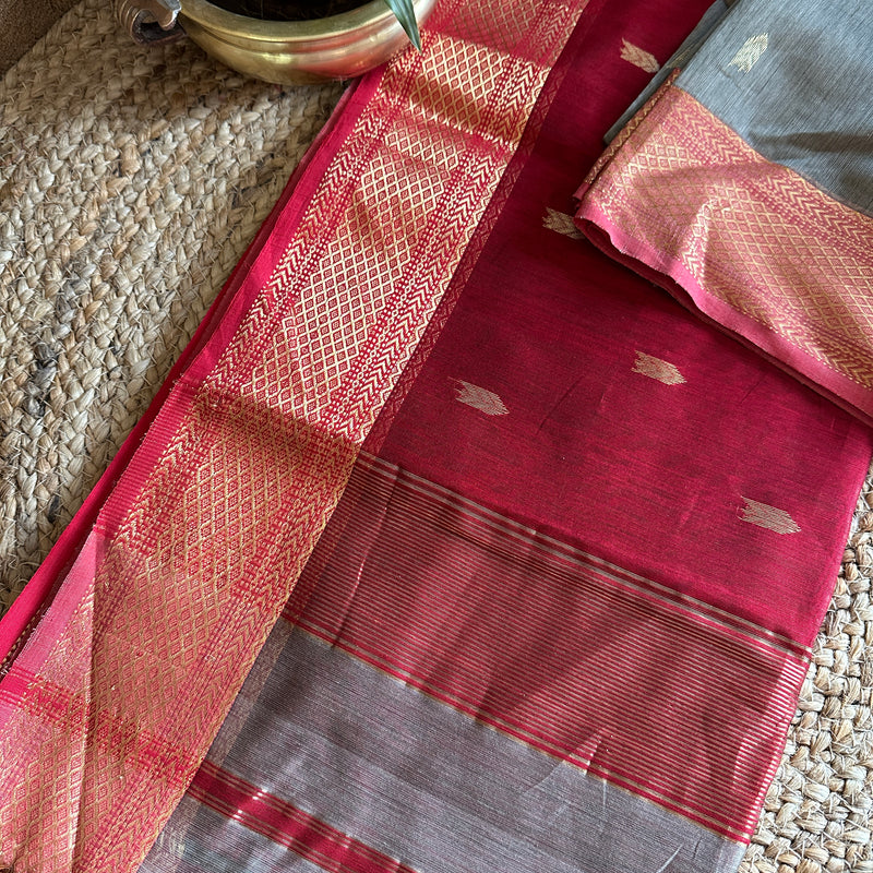 Cement Grey Motifs ~ Maheshwari Saree
