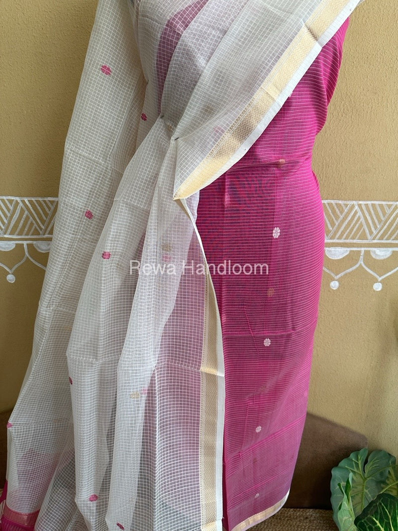Maheshwari Hot Pink Katan Motifs Top Dupatta Sets-KBS000