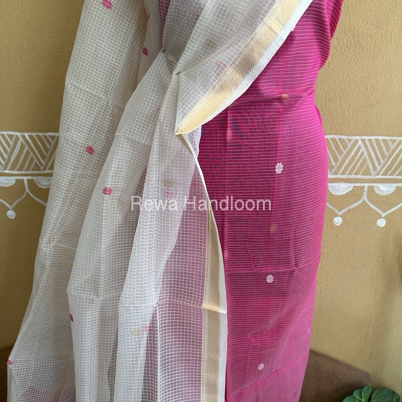 Maheshwari Hot Pink Katan Motifs Top Dupatta Sets-KBS000