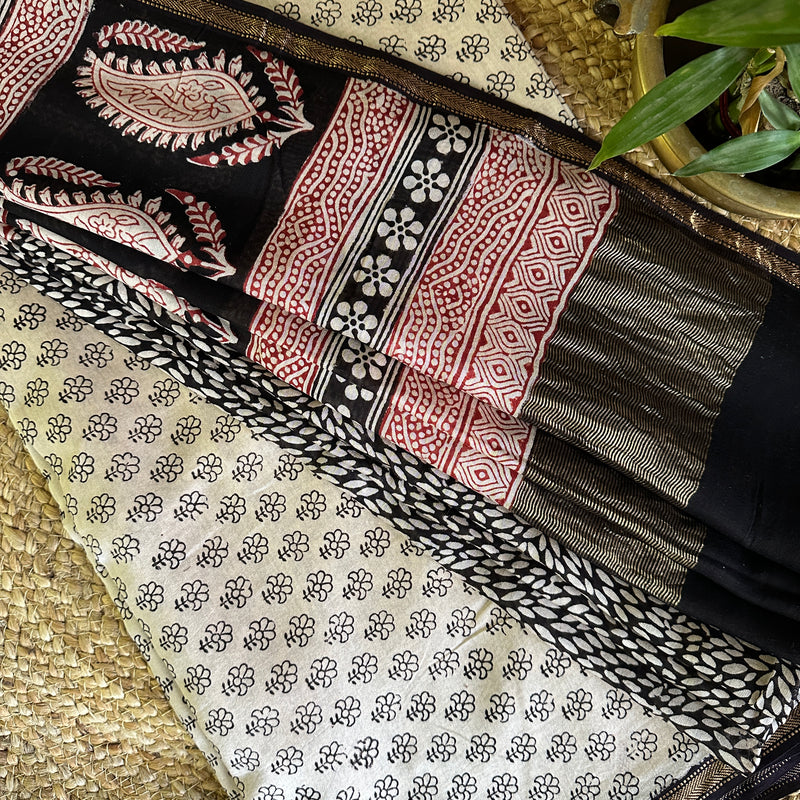 Maheshwari White Black Bagh Print Suit
