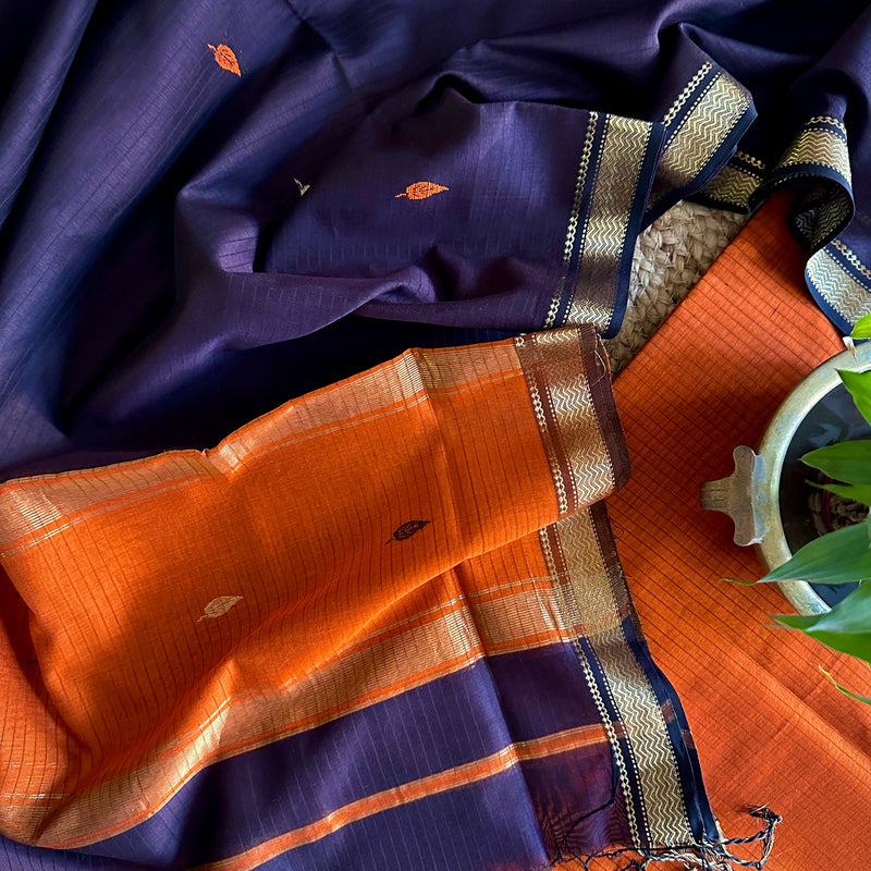 Maheshwari Orange & Black Motifs Top Dupatta Sets