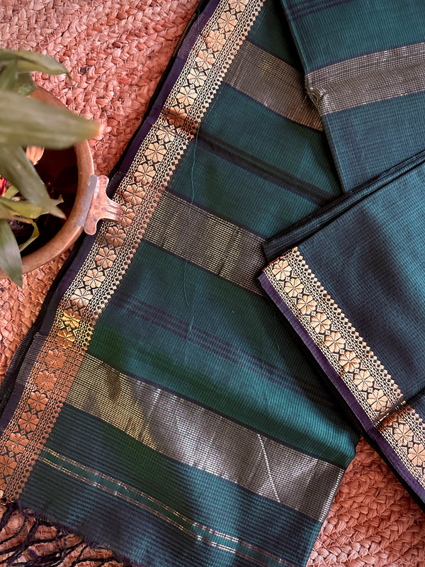 Maheshwari Green Garbha Reshami Silk Sarees