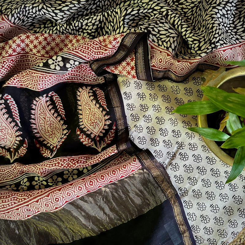Maheshwari White Black Bagh Print Suit