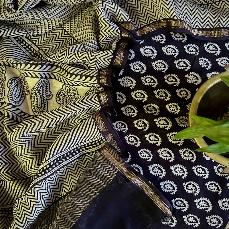 Maheshwari Black White Bagh Print Suit