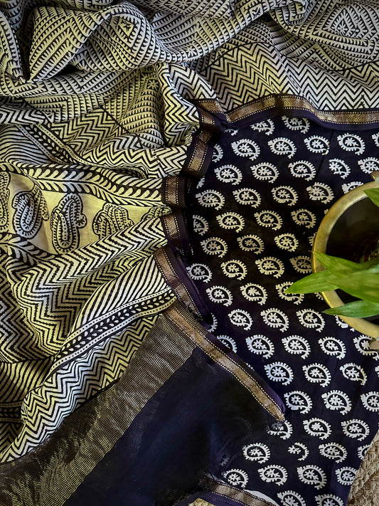 Maheshwari Black White Bagh Print Suit