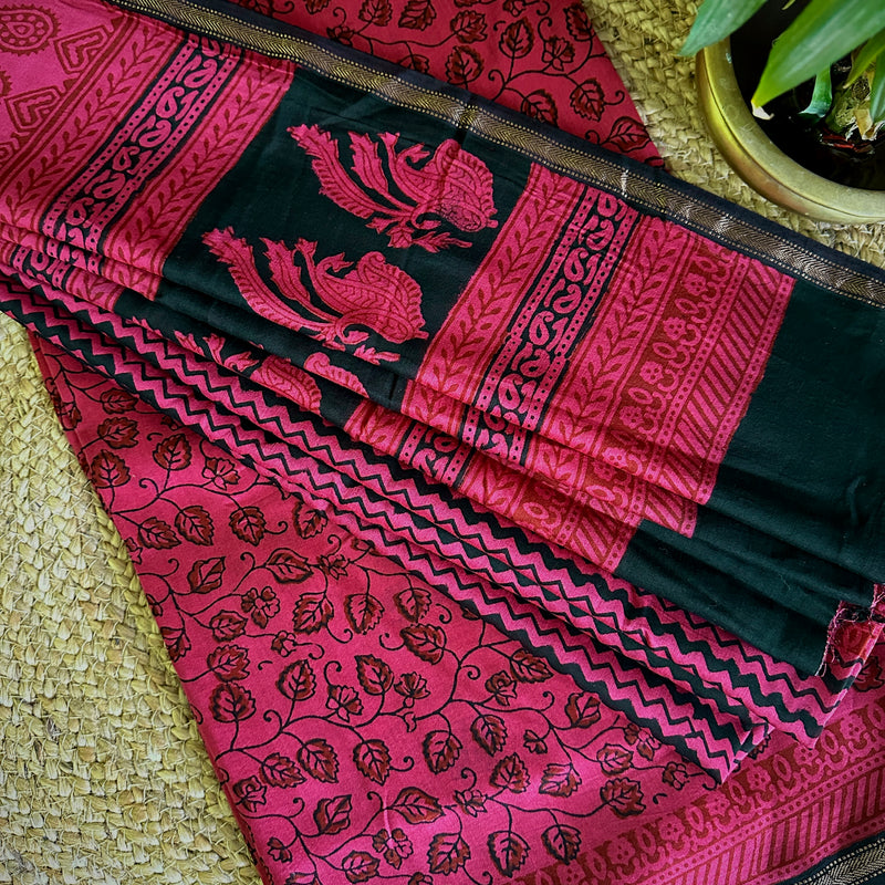 Maheshwari Beetroot Red Black Bagh Print Suit