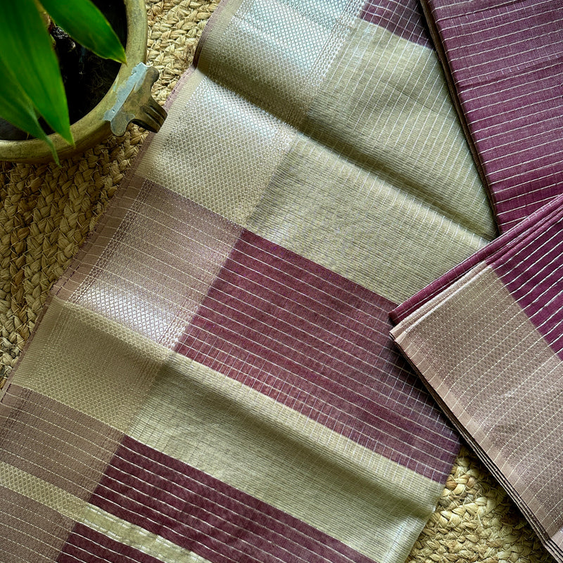 Maheshwari Wine ~ Silver Zari Checkered Silk Saree