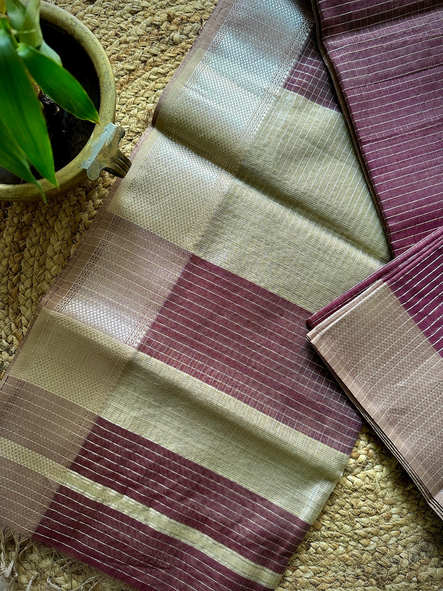 Maheshwari Wine ~ Silver Zari Checkered Silk Saree