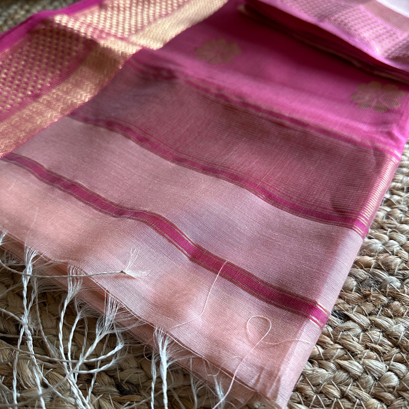 Peach Pink Flower Motifs ~ Maheshwari Saree