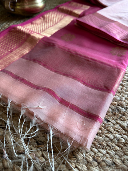 Peach Pink Flower Motifs ~ Maheshwari Saree