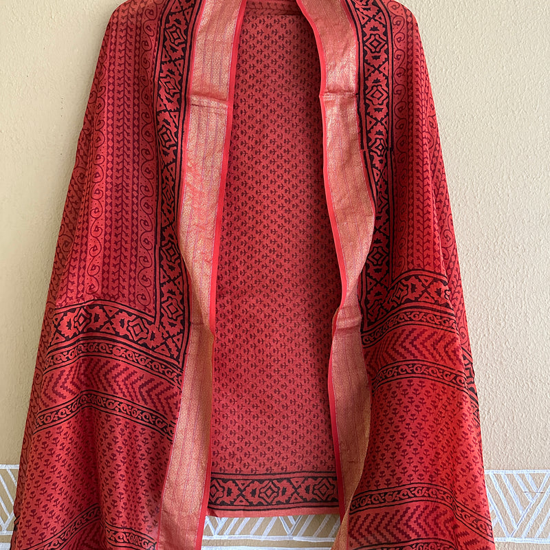 Maheshwari Tissue Rust Red Bagh Print Suit