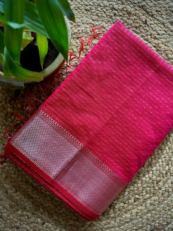 Maheshwari  Silver Zari Checkered Silk Saree