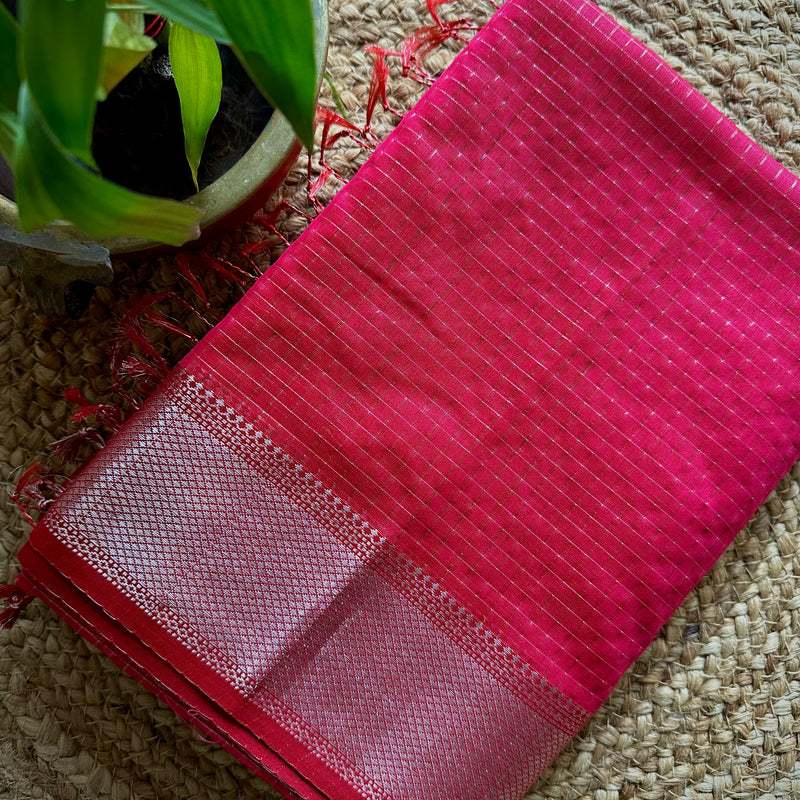 Maheshwari  Silver Zari Checkered Silk Saree