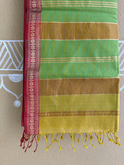 Maheshwari Yellow Green Garbha Reshami Silk Sarees