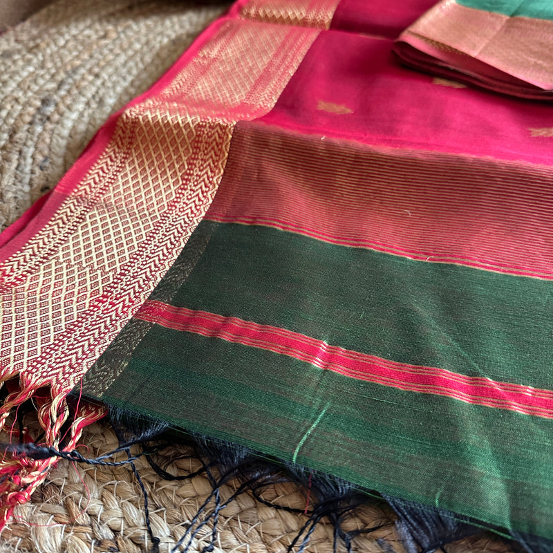 Chutney Green Motifs ~ Maheshwari Saree