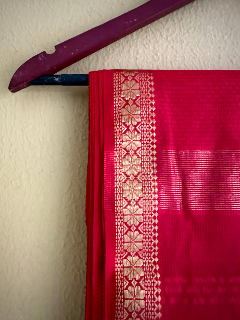 Maheshwari Kumkum Red Garbha Reshami Silk Sarees