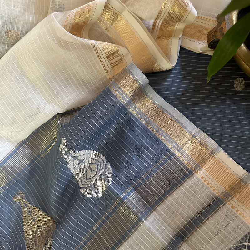 Maheshwari Grey - White Motifs Top Dupatta Sets NBS220