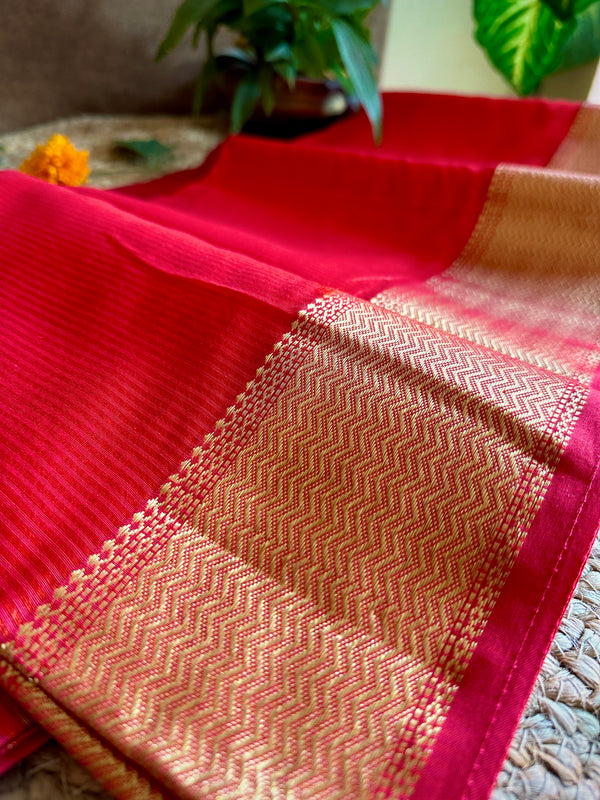Maheshwari 75 Silk Fuchsia Red Saree