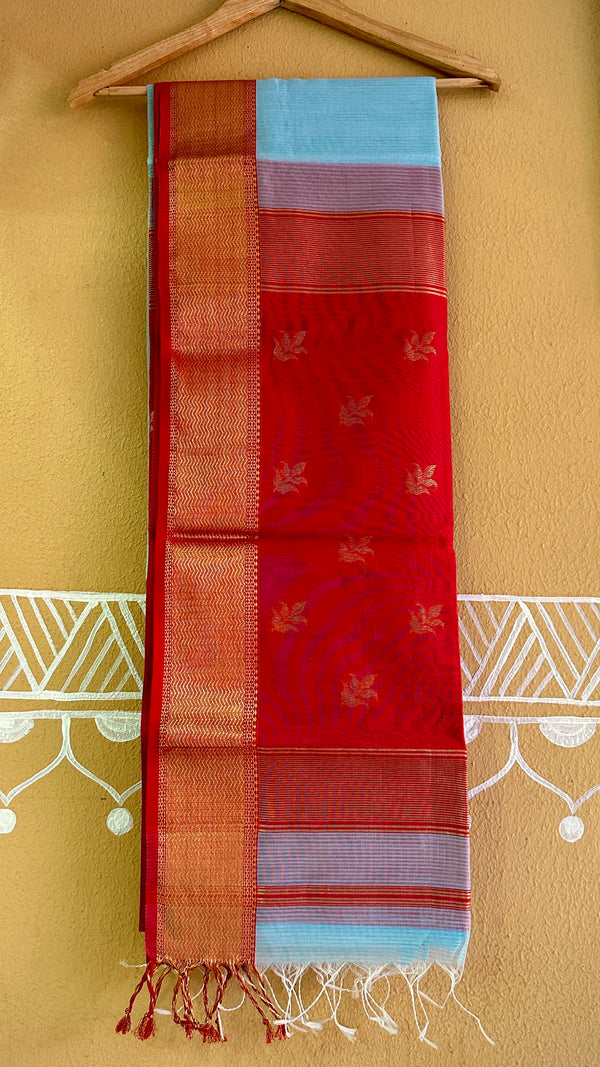 Maheshwari 75 Silk Firozi Blue Saree