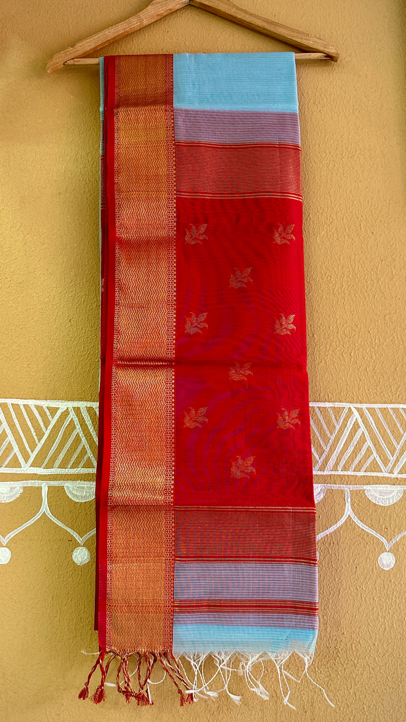Maheshwari 75 Silk Firozi Blue Saree
