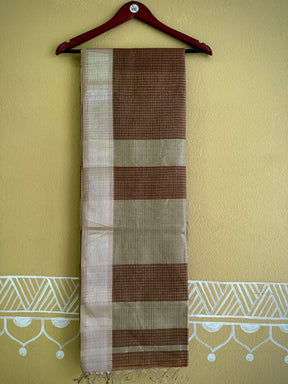 Maheshwari Brown ~ Silver Zari Checkered Silk Saree