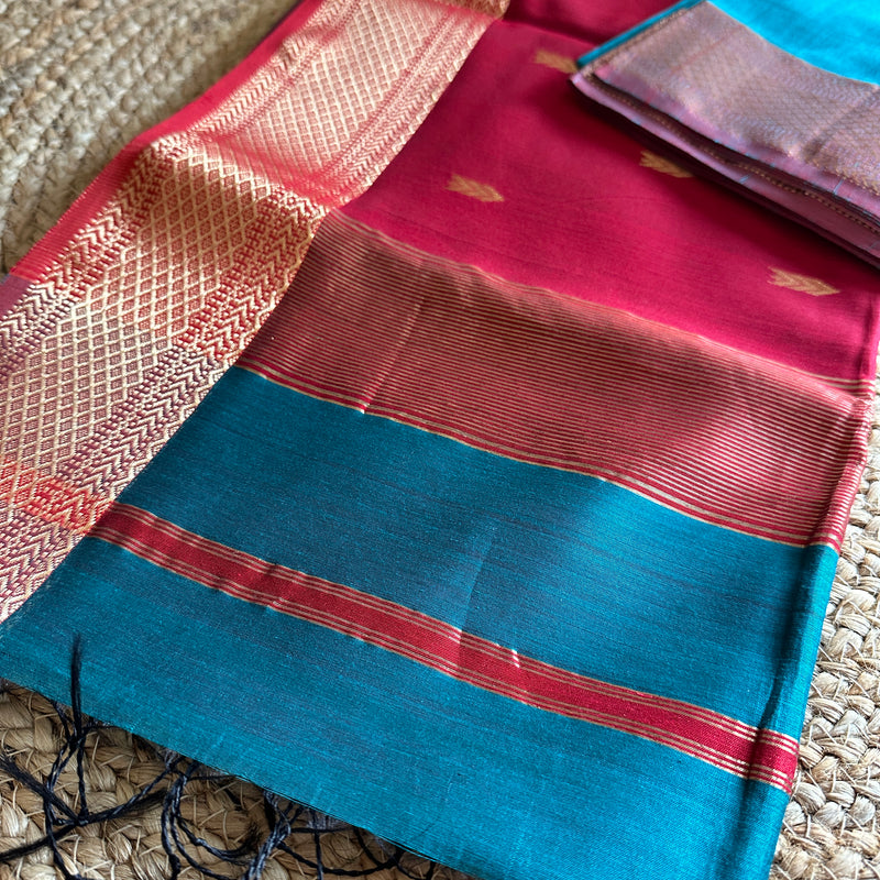 German Blue Dark Motifs ~ Maheshwari Saree
