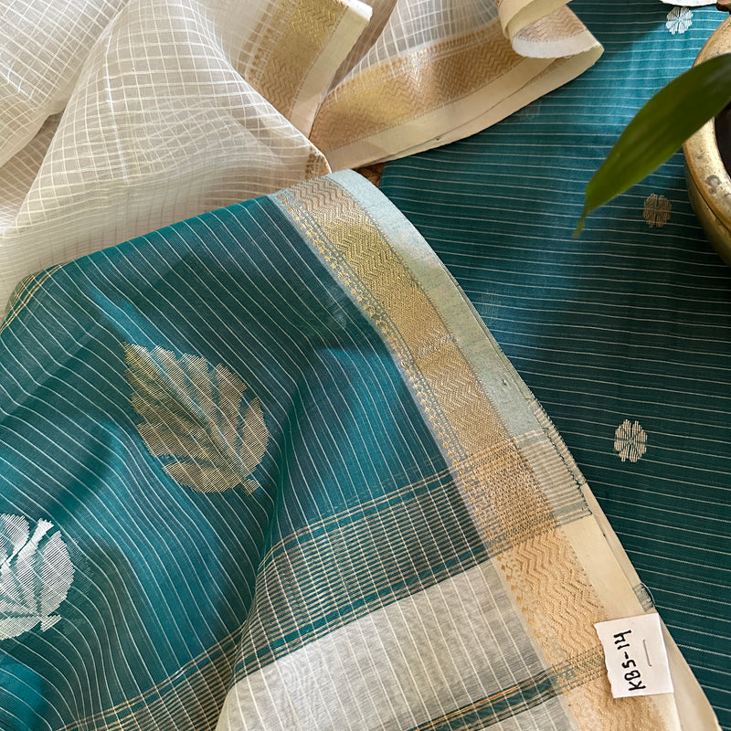 Maheshwari Teal Blue - White Katan Motifs Top Dupatta Sets