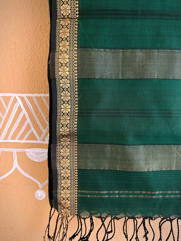 Maheshwari Green Garbha Reshami Silk Sarees
