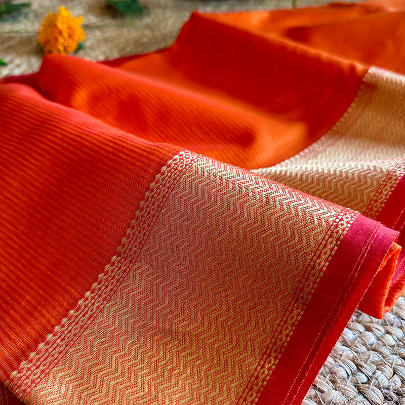 Maheshwari 75 Silk Orange Saree