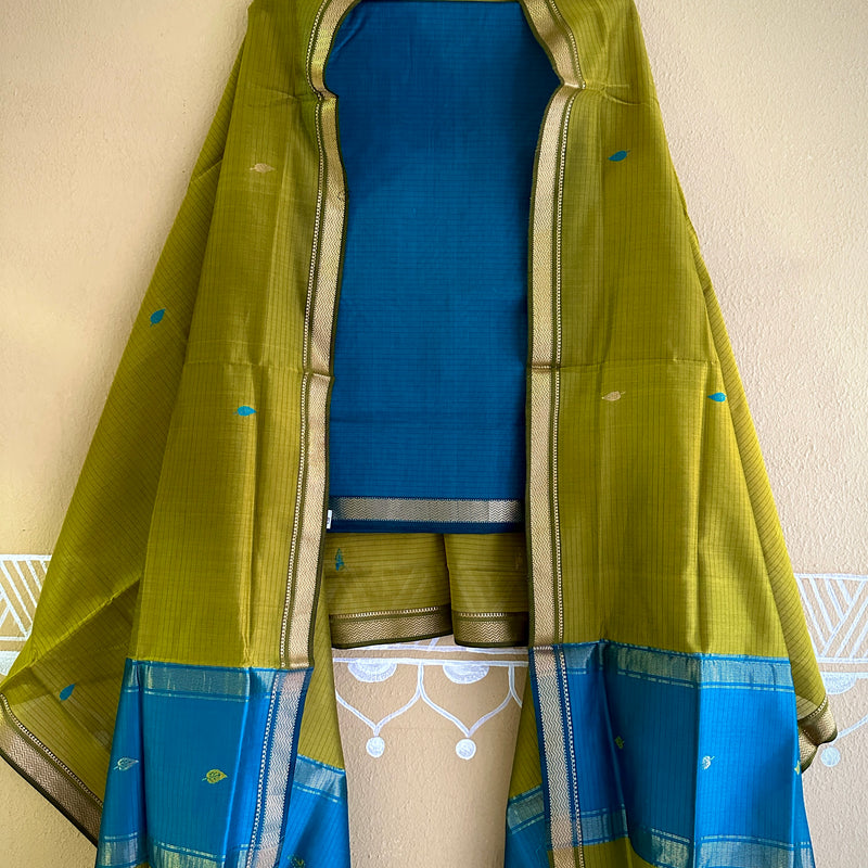 Maheshwari Mehandi - Rama Green Motifs Top Dupatta Sets