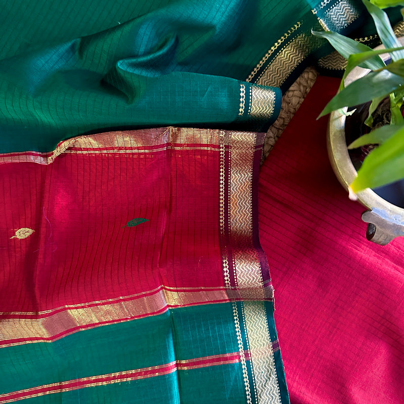 Maheshwari Rama Green - Maroon Motifs Top Dupatta Sets