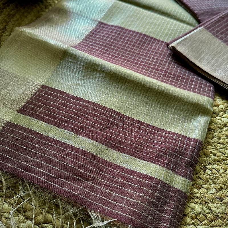 Maheshwari Wine ~ Silver Zari Checkered Silk Saree