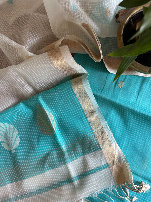 Maheshwari Firzoi - White Katan Motifs Top Dupatta Sets